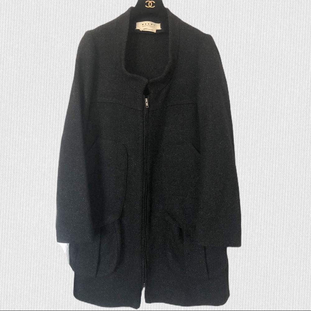 Marni Runway Tweed Wool Grey Dress Coat Jacket S View 5